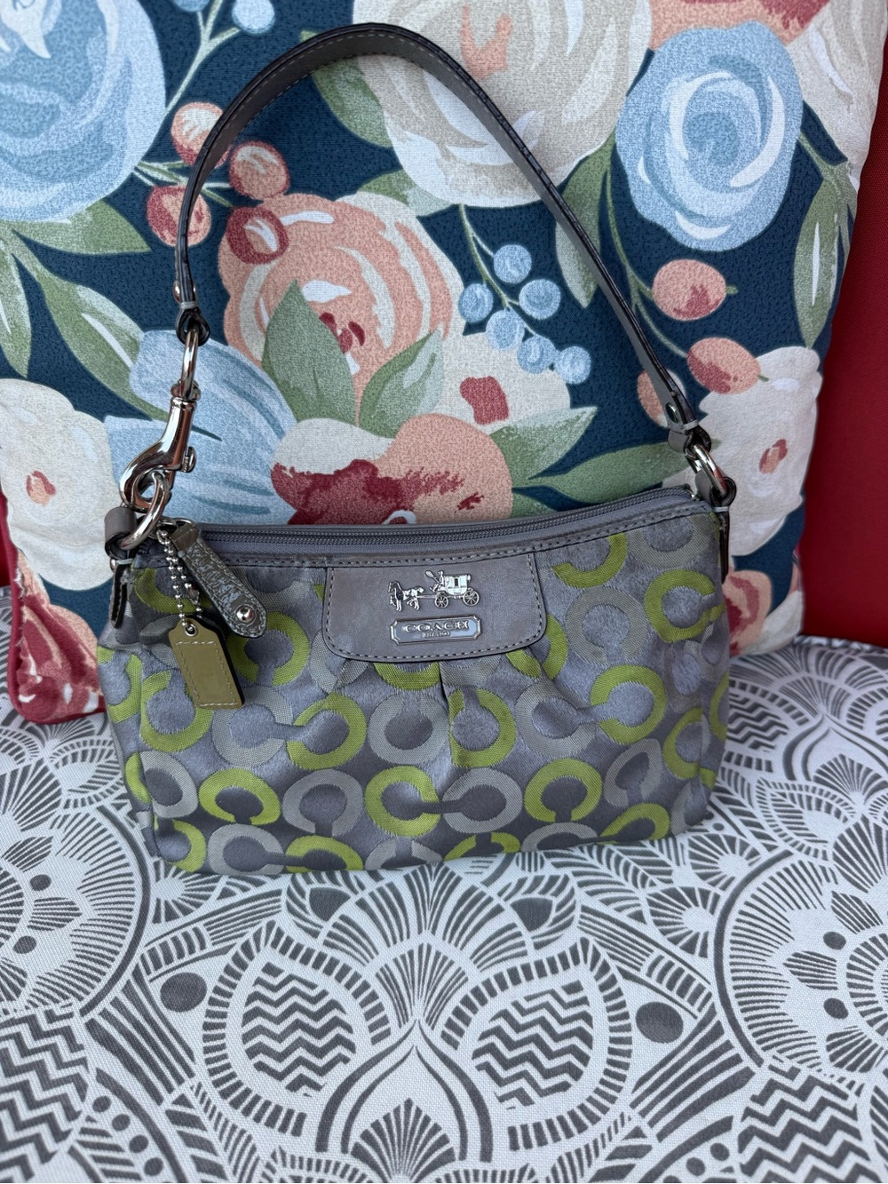 Vintage Coach Madison Gray & Green Shoulder Bag